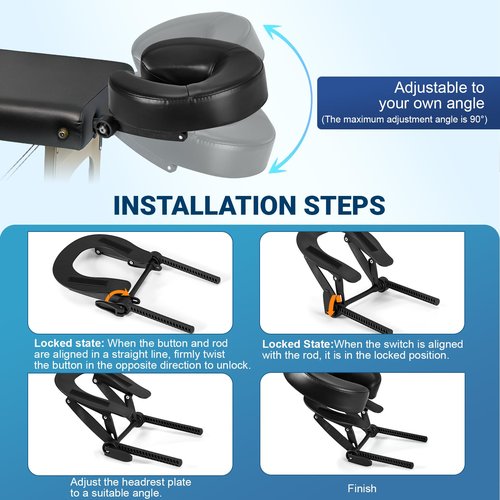 Hdenmist Face Down Tabletop Massage Kit, Adjustable Massage Headrest Face Cradle with Hand Rest Pad Universal Table Face Pillow for Office Desk & Spa Table Bed, Portable Ergonomic - Black