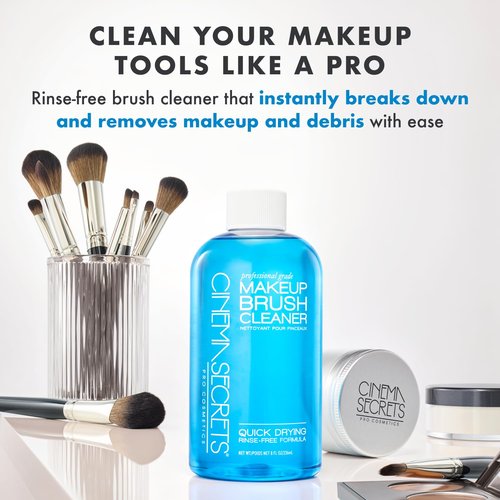 Cinema Secrets Makeup Brush Cleaner - Quick-Drying & Rinse-Free Solution Combo | 16 fl oz & 2 fl oz