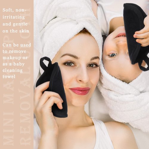 Queekay 48 Pcs Makeup Remover Cloths Reusable Washable Remover Pads Soft Microfiber Face Towels Facial Cleansing Cloths for Face Hand Eye Lips Bathroom Gift for Women 5 x 5 Inch(Black)