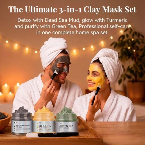ANAI RUI Face Mask Set - Turmeric Clay, Green Tea & Dead Sea Mud Masks for Oily Skin | Spa Gift Set for Women & Teens, 2.5 oz Each