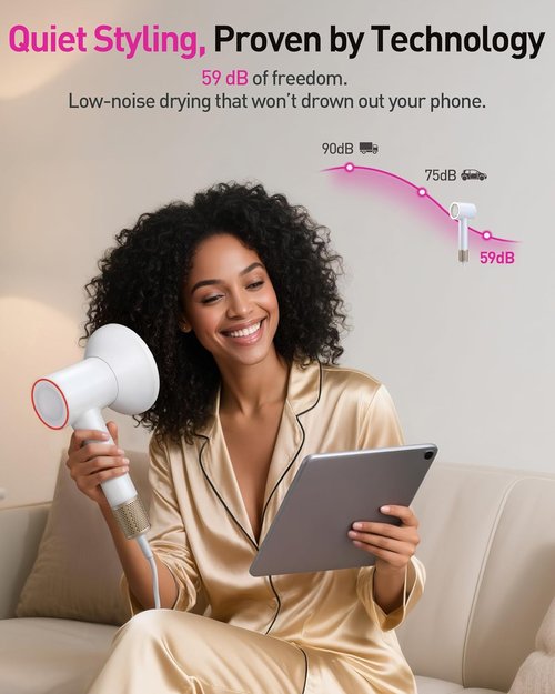 Skiennix High-Speed Hair Dryer - 160,000 RPM Brushless Motor for Ultra-Fast Drying | Low Noise & Ionic Technology, White