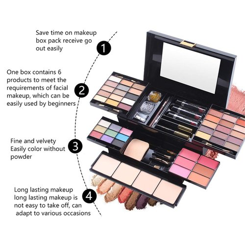 FantasyDay 54 Colors All in one Makeup Gift Set Holiday Birthday Beauty Cosmetic Essential Starter Bundle Include 39 Eyeshadow Palette, 6 Blush, 6 Sponge Stick, 4 Compact Powder, 3 Lipstick, Eyeliner