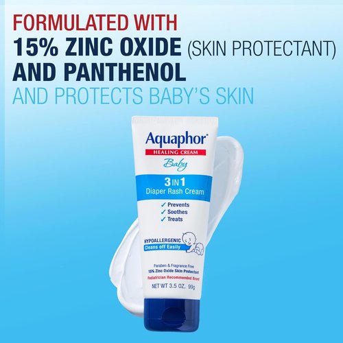 Aquaphor Baby Diaper Rash Cream - 3-in-1 Relief for Diaper Rash | 3.5 Oz Tube (Pack of 3)