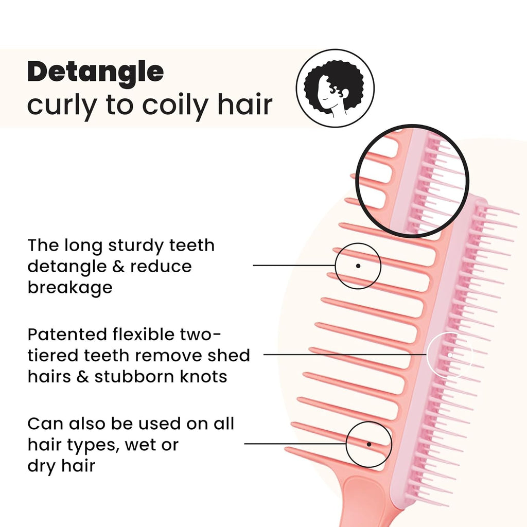 Tangle Teezer Wide Tooth Comb - Double-Sided Detangler for Curly Hair Types 3C to 4C | Peach