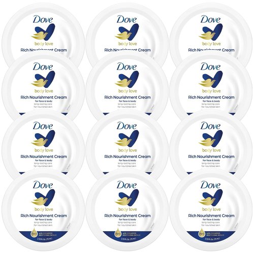 Dove Body Love Rich Nourishment Cream - Fast-Absorbing 72-Hour Moisturizer for Dry Skin | Travel Size 2.53 OZ (Pack of 12)