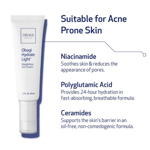 Obagi Hydrate Light Weightless Gel Cream – Lightweight Moisturizer for 24 Hour Hydration – Oil Free, Hypoallergenic & Suitable for All Skin Types – 1.7 oz