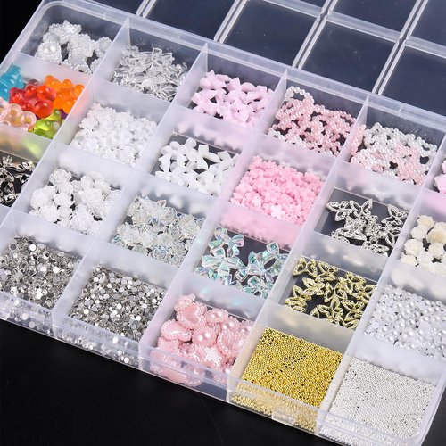 3D Nail Charms Bulk - Mix Assorted Colorful Nail Art Charms with Flowers, Hearts, Pearls, Butterflies, Bows & Crystals - Includes Pickup Tool
