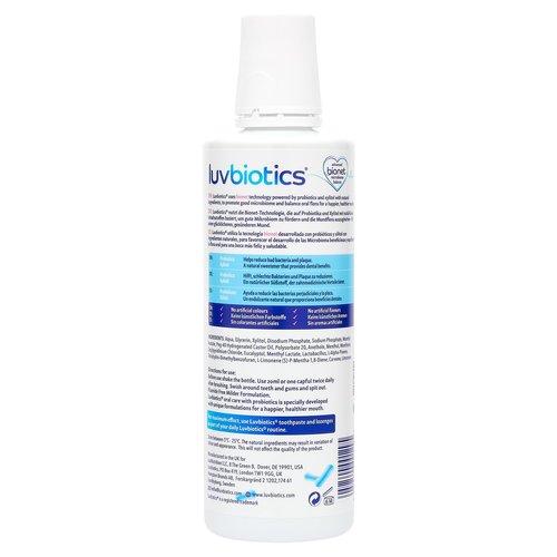 Luv Biotics Alcohol & Fluoride Free Mouthwash with Oral Probiotics, Xylitol for Fresh Breath, Gum Health & Oral Microbiome Support-500m