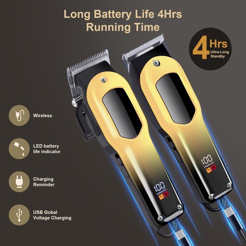 PZN Professional Hair Clippers for Men, Professional Barber Clippers and Trimmer Set, Mens Cordless Hair Clippers for Barbers Haircut Kit Fade Gold