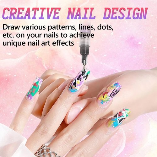 12 Color Nail Art Pens Set,Nail Art Markers Polish Pen,3D Quick-Dry Nail Polish Pens,Drawing Painting Liner Brush for Graffiti Dotting Drawing Painting Point Liner DIY