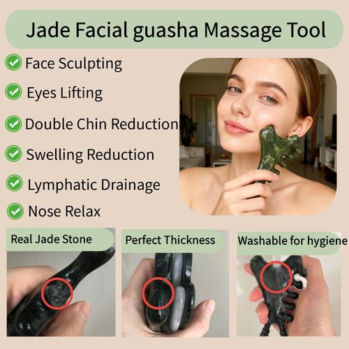 4-in-1 gua sha Tool for face | Jade Facial Massage Tool | Face Lymphatic Drainage Tool | 100% Natural Jade Stone face Sculpting Tool