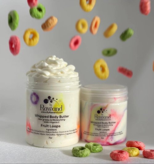ByRawand Handmade Fruit Loops body buttercream with Shea, Cocoa & Kokum butter based with natural oils & Hyaluronic Acid - non greasy, moisturizing (Fruit Loops)