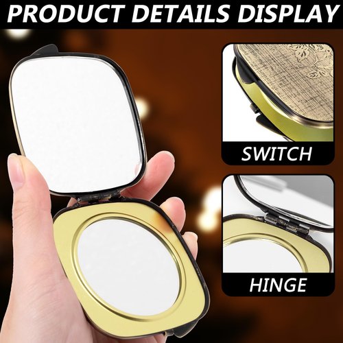 Travel Small Compact 1X/2X Mirror - Handheld, Foldable, Lightweight - Mini Pocket Magnifier for Wallet - Square 3.0 inches x 2.8 inches (Ancient Bronze)