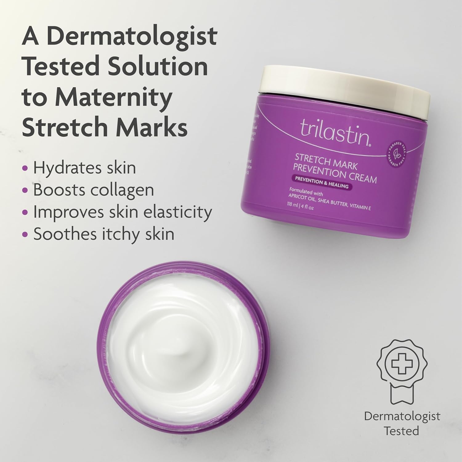 TriLASTIN Stretch Mark Cream - Hydrating Pregnancy Belly Lotion with Shea Butter & Vitamin E | 4 oz, 2 Pack