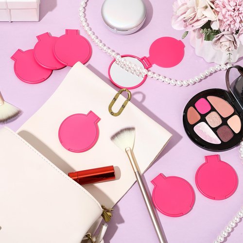 Saysurey 24 Pcs Mini Rose Red Compact Mirror Bulk for Women Small Round Portable Rose Red Mirror Makeup Folding Pocket Travel Accessories for Graduation Party Favor Coworker Nurse, 2.8 x 2.4 Inch