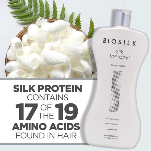 BioSilk Silk Therapy Conditioner - Moisturizing & Detangling Formula for Incredible Shine | 34 Oz