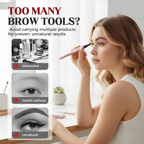 Skiennix Microblading Eyebrow Pen - Waterproof 4-Tip 3D Pencil for Long-Lasting, Natural Look (Black)