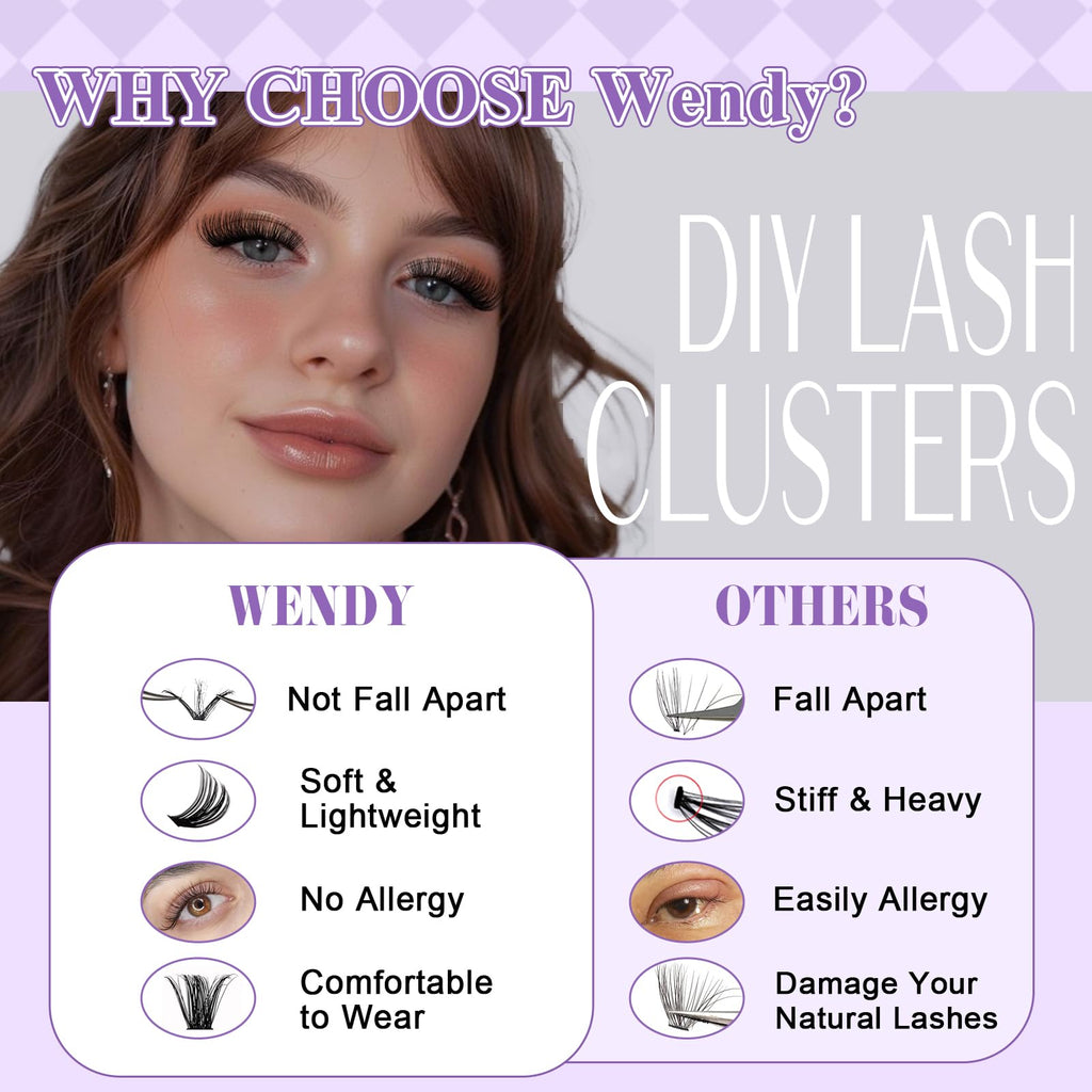 WENDY LASHES 3D-Effect Lash Clusters 100D+200D Eyelash Extensions 119PCS Wispy Lash Cluster 12-16mm Fluffy Eyelashes Cluster D-Curl Individual Lashes DIY Cluster
