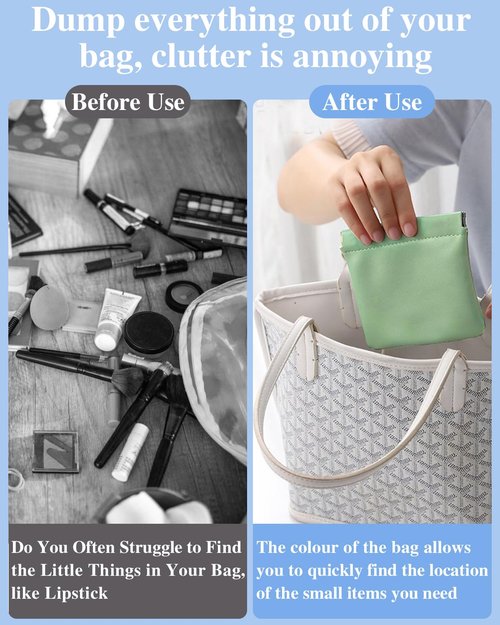 sousac 4 Pcs Small Pocket Cosmetic Bag for Purse, Mini Waterproof Lambskin Portable Makeup Bag, Pretty Cute Coin Pouches Lipstick Storage Organizer for Cosmetics Headphones Jewelry