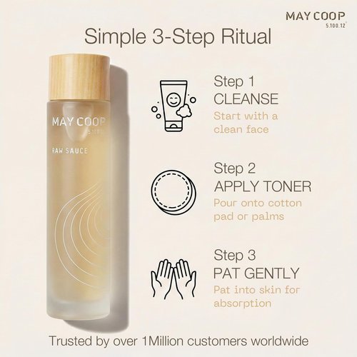 May Coop Raw Sauce Moisture Essence Toner | Korean Hydrating Face Toner for Dry & Sensitive Skin | Rice Water, Centella Asiatica & Birch Bark | Fast-Absorbing Skincare Formula, 1.35 fl. oz.