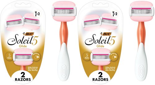 BIC Soleil Glide Disposable Razors for Women, 5 Blades With Shea Butter Moisture Bars For a Smooth Glide, 2 Piece Razor Set (Pack of 2)