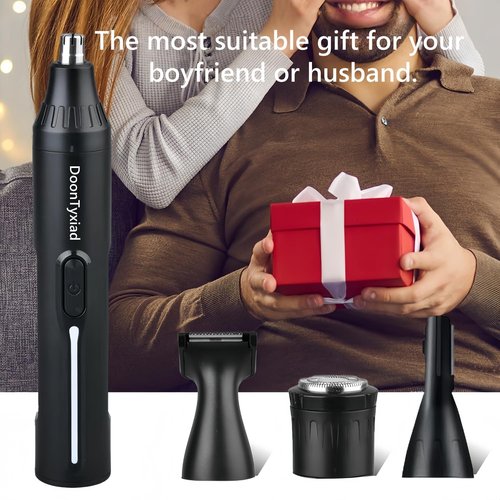 Rechargeable Ear and Nose Hair Trimmer, 4-in-1 Professional Painless Eyebrow & Facial Hair Trimmer for Men Women, Powerful Motor and Dual-Edge Blades for Smoother Cutting Black(Black 4-in-1)