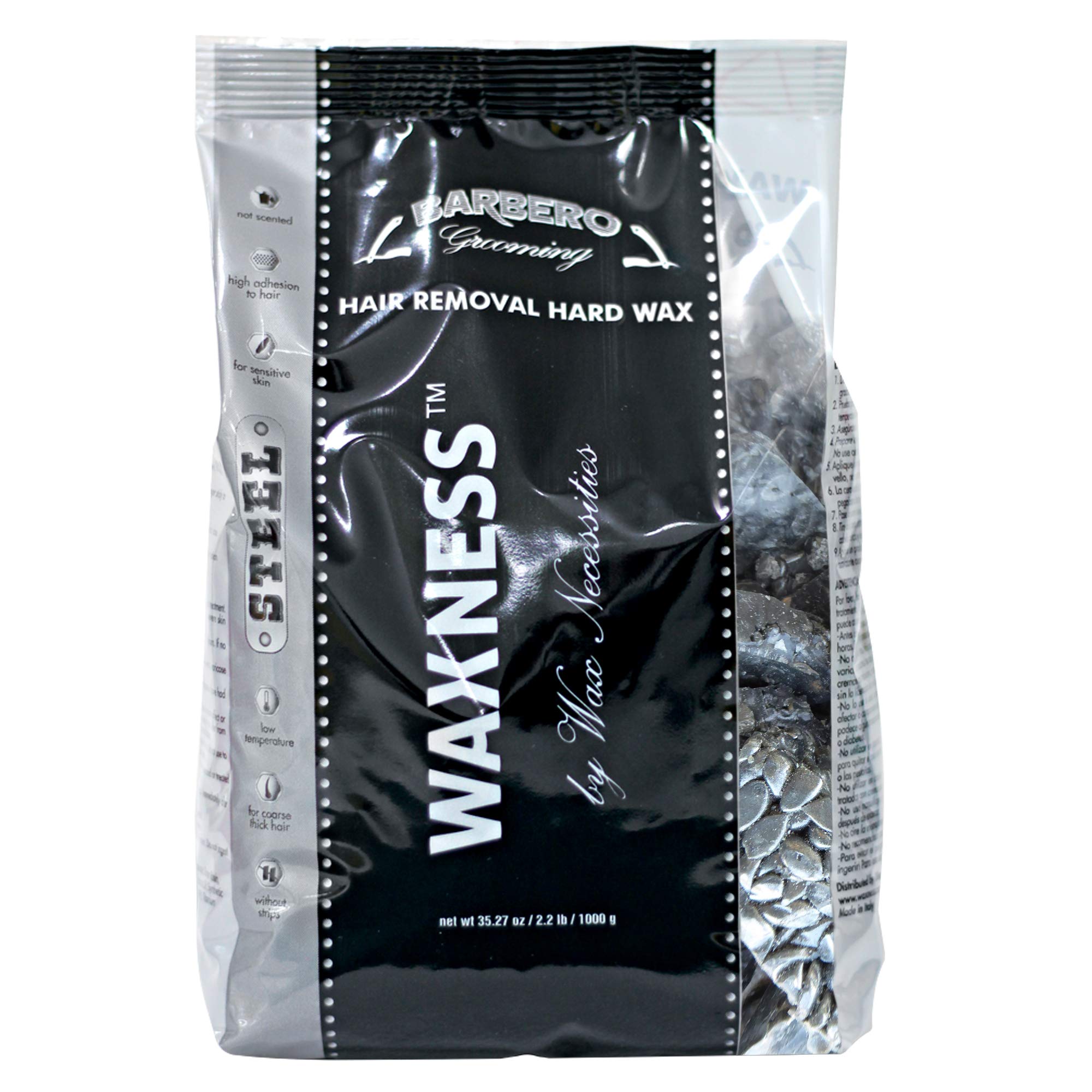 Waxness Barbero Steel Hard Wax Beads 2.2 lb (1 kg) – Stripless Hard Wax for Men’s Grooming, Effective on Coarse Hair, Smooth Application, Professional Use – Made in Italy