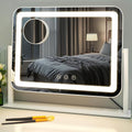 Lighted Makeup Mirror,18" x 14" Led Vanity Mirror with with 3 Color Modes & Adjustable Brightness,Smart Touch Control,360 Degree Rotation,for Dressing Room & Bedroom,AC-Powered, Metal Frame Design