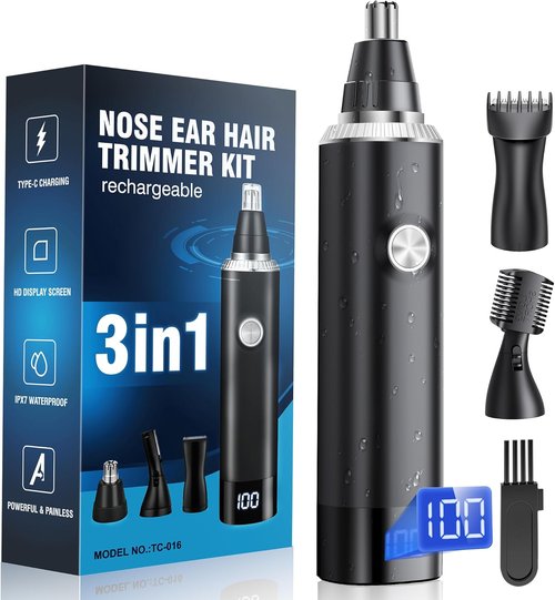 Skiennix Nose Hair Trimmer - 3-in-1 Painless USB-C Rechargeable with LED Display | Waterproof Design