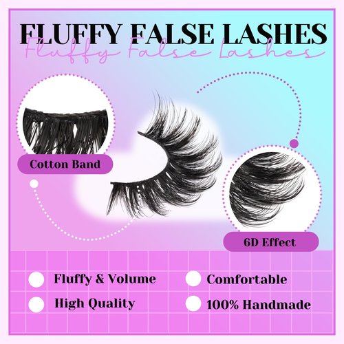 Losha Lashes Fluffy Volume False Eyelashes 7 Pairs Cat Eye Lashes Kit with Lash Glue and Lash Tweezers 6D Vegan Fake Eyelashes that Look Like Lash Extensions (PL008)