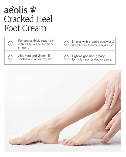 AEOLIS 10% Urea Foot Cream - Deep Moisturizing Treatment for Cracked Heels | 2.03 fl oz with Beeswax, Shea Butter & Aloe Vera