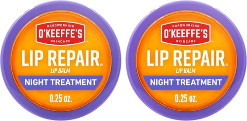 O'Keeffe's Lip Repair Night Treatment Balm - Moisturizing Relief for Dry, Cracked Lips | 0.25 Ounce Jar (2 Pack)