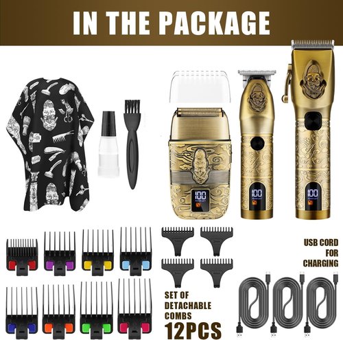 RESUXI Professional Hair Clippers for Men T-Blade Trimmer Electric Shavers Razor Set,Cordless Beard Trimmer for Men Barber Clippers for Hair Cutting Grooming Kit