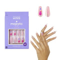 KISS Majestic Press On Nails, Nail glue included, 'Lovely Bubbly', Pink, Long Size, Coffin Shape, Includes 30 Nails, 2g glue, 2 Prep Pads, 2 of 24 Adhesive tabs, 2 manicure sticks, Mini file