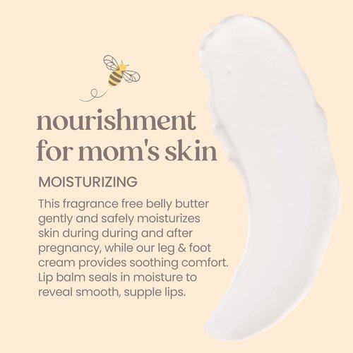 Burt’s Bees Mama Gift Set - Natural Skin Care with Lip Balm, Leg Cream & Belly Butter | 0.15 oz/3.38 oz/6.5 oz