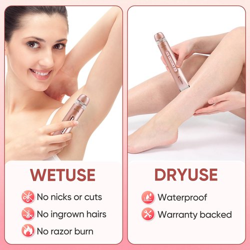2 in 1 Women Electric Shaver Dual Head Bikini Trimmer for Women IPX7 Waterproof Wet & Dry Use Body Hair Trimmer and Facial Hair Remover for Bikini Underarm Leg Arm Body Face