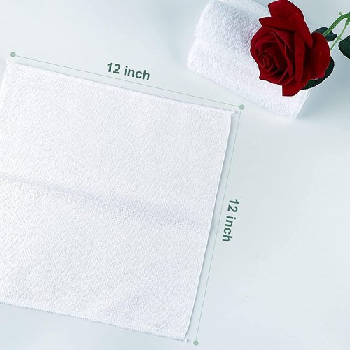 Orighty Microfiber Washcloths Bulk Towels Set 100 Pack, Highly Absorbent and Soft Feel Face Cloths, Multi-Purpose Wash Cloths & Hand Towels for Bathroom, Hotel, Spa, and Gym, 12x12 Inch, White