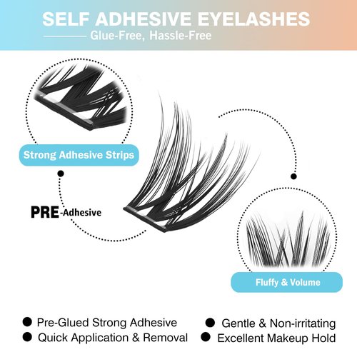 Madam Fifi 156 PCS Self-Adhesive Lash Clusters – No Glue Needed, Sticky Strip Individual Lashes for DIY Lash Extensions, Natural Look, Super Hold