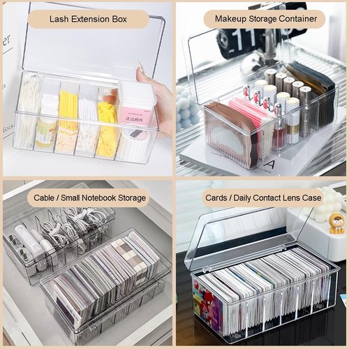 FFpaw Lash Extension Organizer Box, Acrylic Eyelash Extension Supplies Storage Container Lash Cart Organizer for Lash Techs Eyelash Beauty Case with Lid Lashes Supplies Storage Box (Clear)