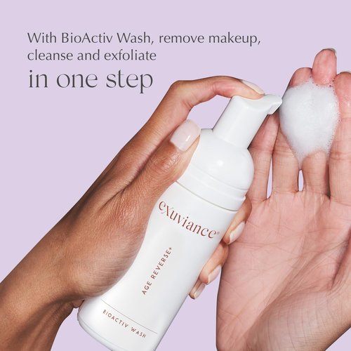 Exuviance Age Reverse+ Anti-Aging Skin Care Set - Mini Starter Kit with Exfoliating Wash, Serum & Cream - 4 ct