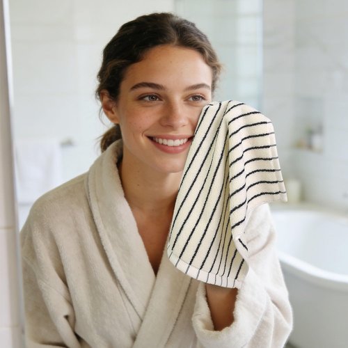 Jacquotha Striped Cotton Washcloths 4 Pack, 13” x 13” - Soft Wash Cloths for Bathroom, Kitchen, Gym, Face, Black and Cream