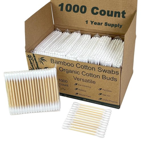 Meanhoo 1000 Count Bamboo Cotton Swabs – Sturdy Wooden Sticks for Makeup & Personal Care, Biodegradable Double-Tipped Cotton Buds – Gentle & Absorbent Applicator for Home & Travel (10 Packs of 100)
