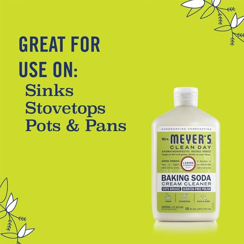 Mrs. Meyer's Clean Day Baking Soda Cream Cleaner - Cuts Grease & Scratch-Free Polish, Lemon Verbena, 16 Fl Oz