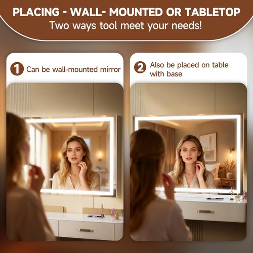 MINISO Vanity Mirror with Lights,37.4"x25.6"LED Makeup Mirror with Bluetooth Speaker,Touch Sensor,3 Light Colors,Dimmable,Metal Frame,with 10X Magnifying Glass,Rectangular White