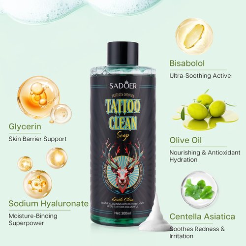Olephira Ultra-Concentrated Tattoo Green Soap 10oz with Foaming Bottle 120ml, Clean Skin Equipment,1:10 Dilution Tattoo Soap Supplies for Tattoos Piercings