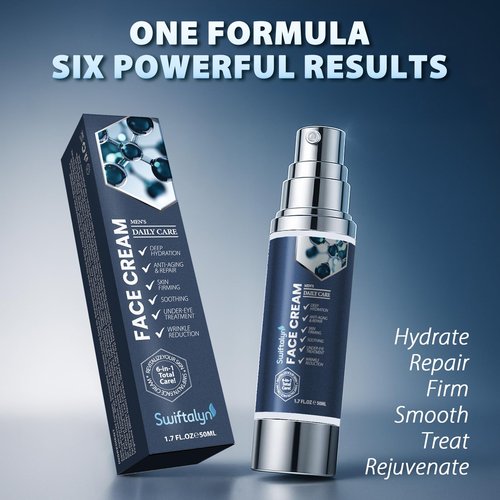 Swiftalyn 6-in-1 Face Cream for Men: Men's Face Moisturizer Anti-Aging Cream, Dark Spot & Eye Bag Treatment, Reduces Wrinkles – Men's Skincare