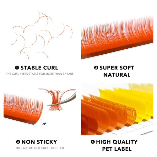 ABONNIE Colored Lash Extensions, 16 Rows Cashmere eyelashes, 0.07 D Curl 13mm Classic eyelash Extensions, Single Lash Extensions for Professional Salon Use (0.07-D-Yellow Gradient 13mm