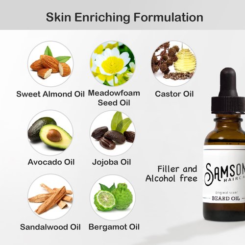 SAMSON'S HAIRCARE Beard Oil, Moisturizing, Softening, For Itchy Dry Skin and Coarse Facial Hair, 1 oz.