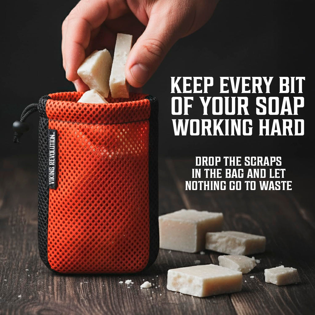 Viking Revolution Soap Bag with Drawstring - Mesh Soap Savers for Bars - Red Mesh Exfoliating Body Scrubber - Creates Rich Lather, Hang to Dry, Ready for the Next Scrub (5.9"x3.7", 1 Piece)