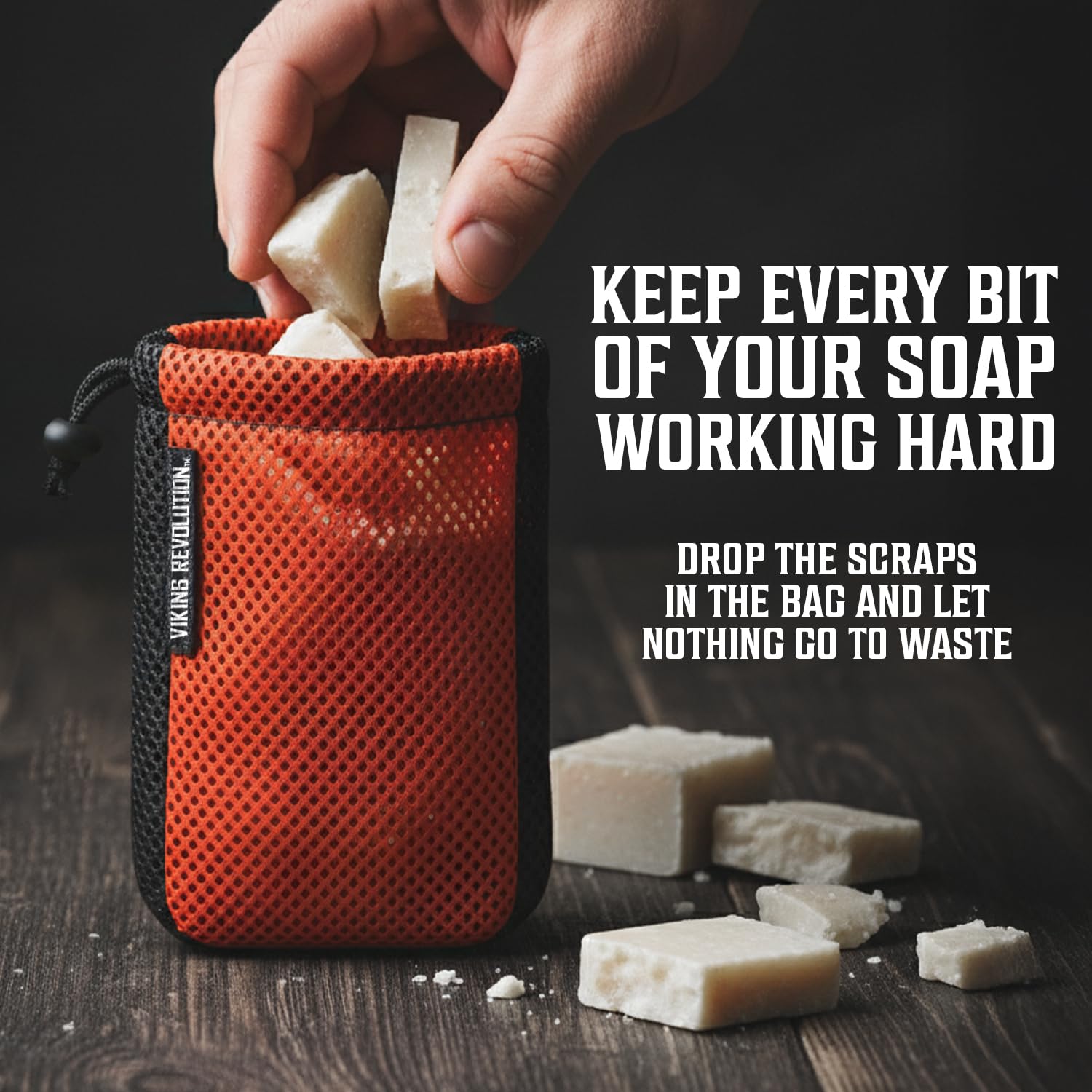 Viking Revolution Soap Bag with Drawstring - Mesh Soap Savers for Bars - Red Mesh Exfoliating Body Scrubber - Creates Rich Lather, Hang to Dry, Ready for the Next Scrub (5.9"x3.7", 1 Piece)